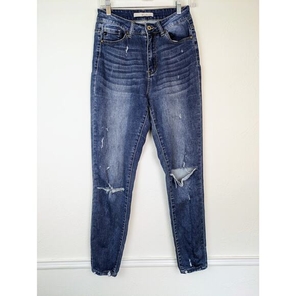 Kancan Denim Jeans High Waisted Ankle Skinny Distressed Boho Blue Size 27 - Picture 1 of 12